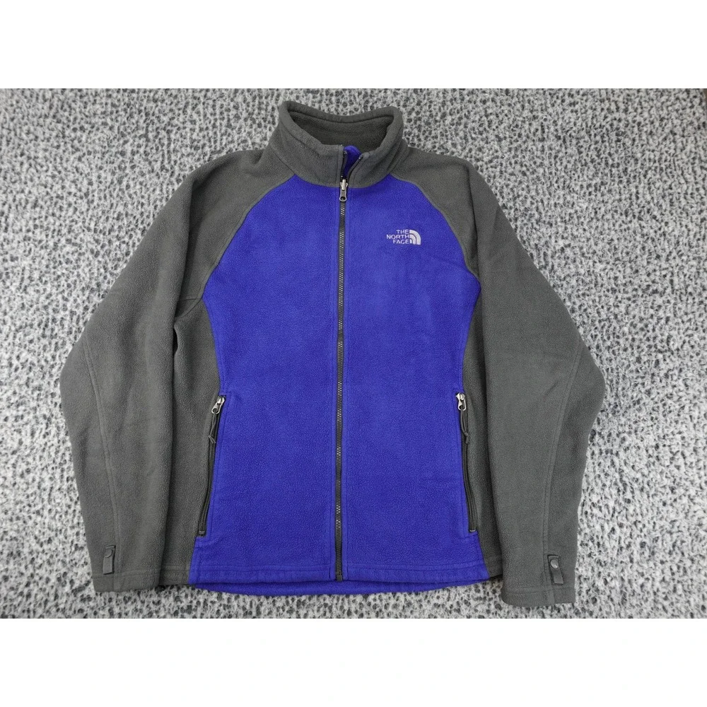 The North Face Fleece Jacket Mens Medium Blue Grey Full Zip Mock Neck Logo 11720